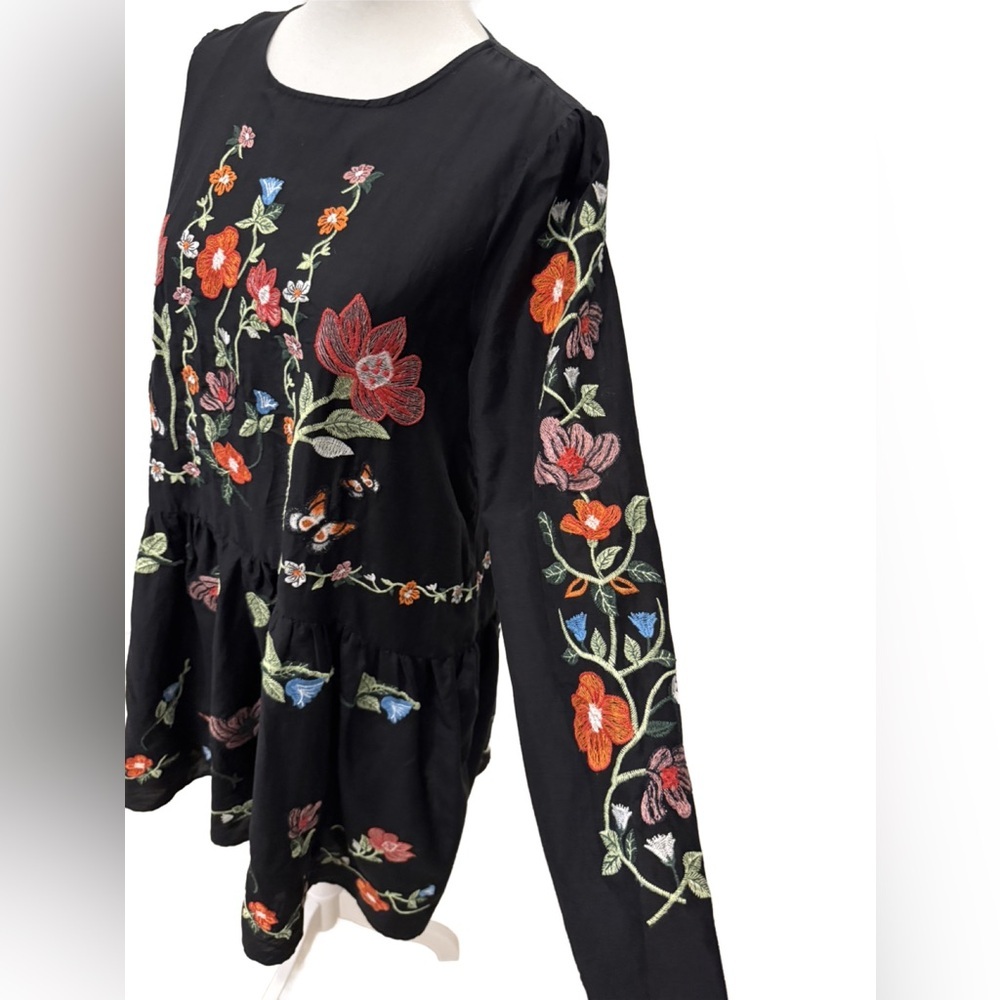 Zara Black Swing Dress with Orange and Green Embroidery XS - Picture 11 of 11